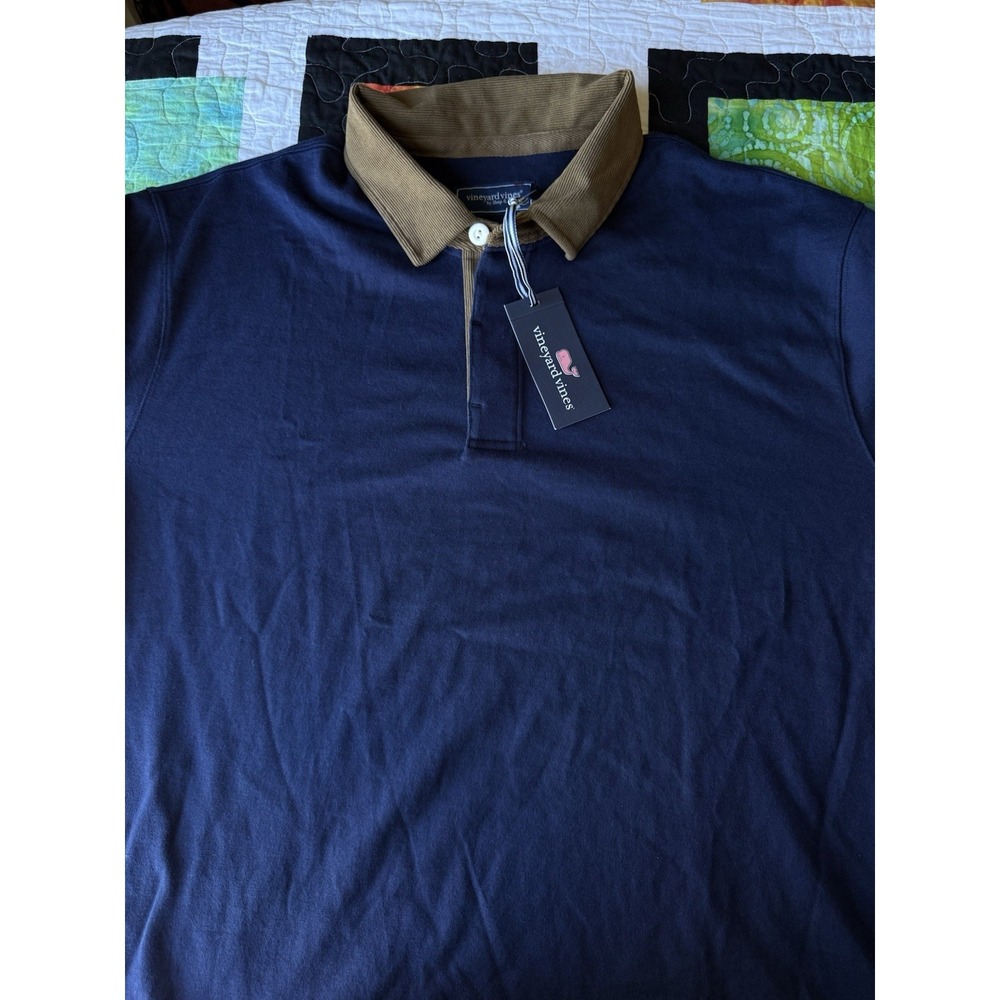 Vineyard Vines Men Long Sleeve Rugby Shirt Navy Blue Corduroy Collar Size XXL